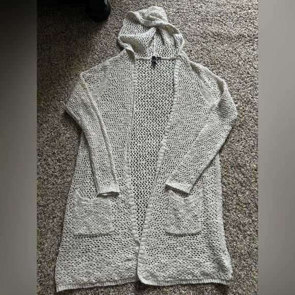 Cynthia Rowley Women’s Cream Knit Open Front Hooded Cardigan Sweater Medium - Picture 12 of 12